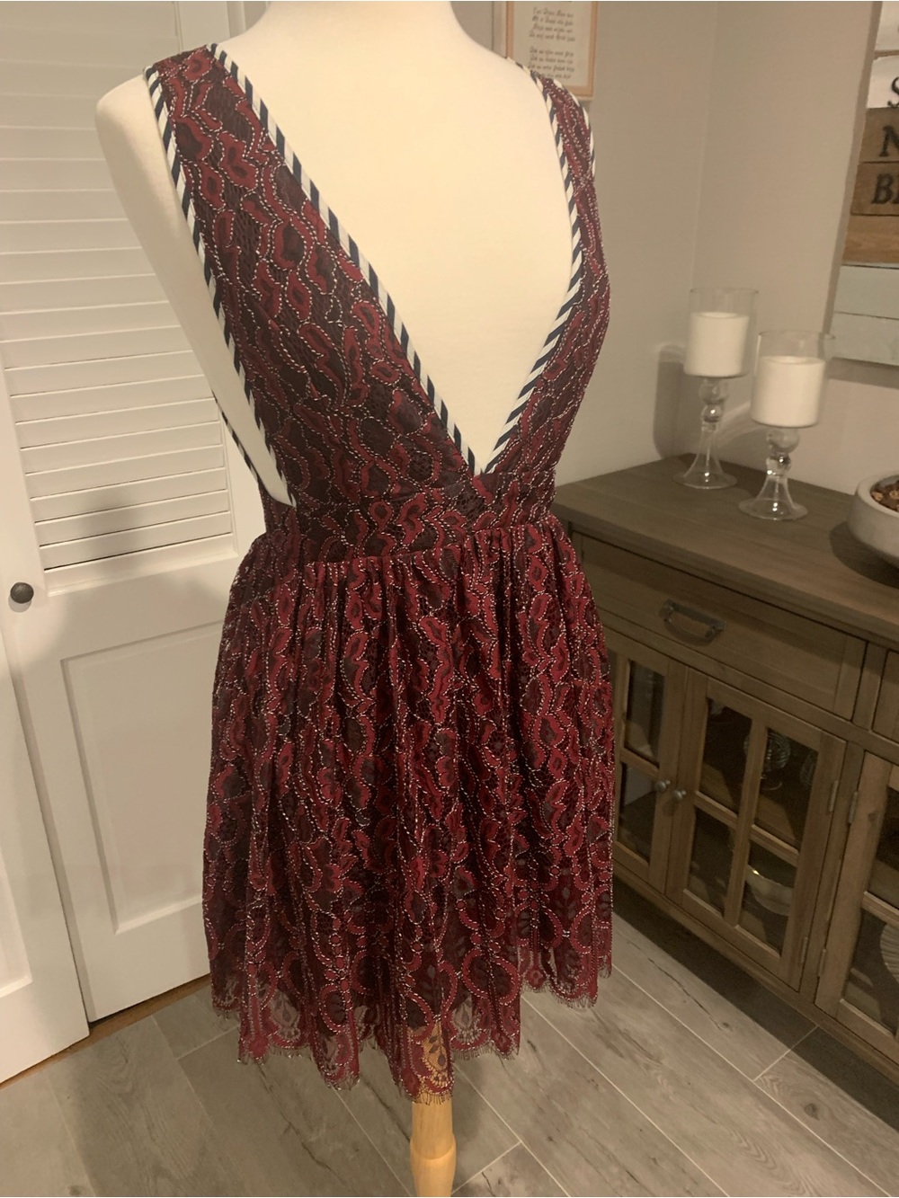 NBD Revolve Burgundy Lace Deep V Mini Dress Size Small